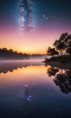 Poster - Milky Way Over Still Lake at Night.