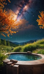 Canvas Print - Nighttime Hot Tub Under the Stars.