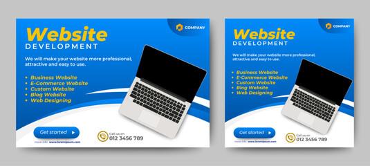 Poster - Website development banner template for landing page and social media post design. Web Design Ads, Digital Marketing ads, app development. vector