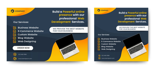 Poster - Website development banner template for landing page and social media post design. Web Design Ads, Digital Marketing ads, app development. vector

