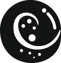 Poster - Minimalist design featuring a black circle with an abstract white swirl and dots