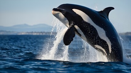 Wall Mural - two dolphins jumping in water