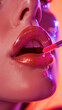 © ZattaVoga - close up of a woman applying lipstick lip gloss, orange, purple pink fuchsia red background, bright, social media post, beauty, makeup artist, mua, blush, make-up, liquid lipstick, dripping lip gloss