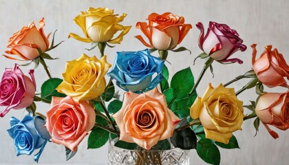 Wall Mural - Colorful Roses in a Vase.