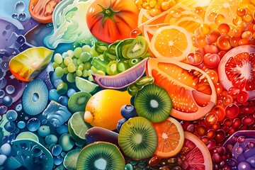 Canvas Print - Vibrant Display of Fat-Soluble Vitamins in Diverse Fruits and Vegetables