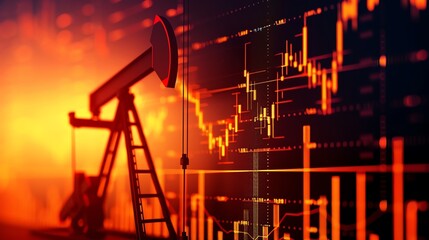 Crude oil market trends, financial graph, flat design illustration