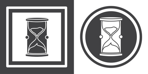 Sticker - Vector. Hourglass symbol. Black and white icon symbol design in flat.