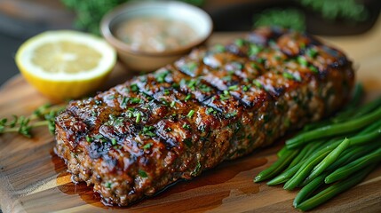 Poster - Grilled Meatloaf with Green Beans and Lemon