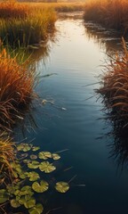 Wall Mural - Tranquil Pond With Water Lilies.