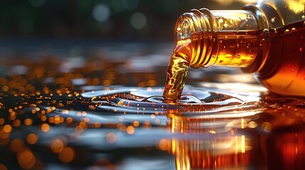 Canvas Print - Golden Liquid Pouring with Bokeh Background