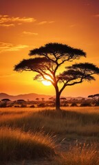 Wall Mural - African Sunset Silhouette.