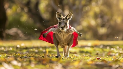 Wall Mural - A baby kangaroo in a superhero cape, ready to leap into action