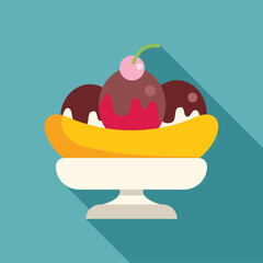 Wall Mural - Delicious banana split with ice cream scoops and cherry on top