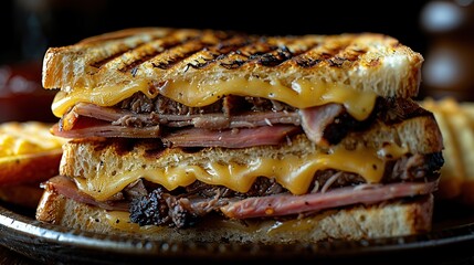 Canvas Print - Grilled Cheese Sandwich with Ham and Brisket