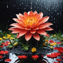 Wall Mural - Orange Flower In Rain.