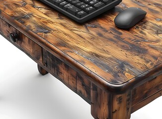 Wall Mural - Workspace with keyboard and mouse on wooden desk.