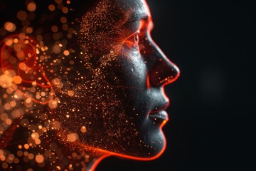 Poster - Artistic representation of a human face made of digital particles perfect for technology and futuristic themes