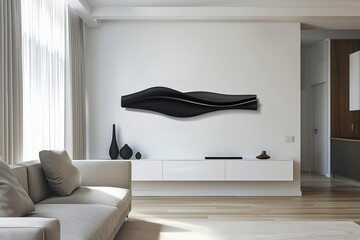 Wall Mural - Modern Interior Design with Black Wavy Wall Art