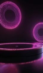 Wall Mural - Abstract Pink Neon Lights Background with Circle Shape and Platform.