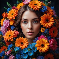 Canvas Print - Woman with Flowers in Her Hair.