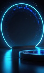 Canvas Print - Abstract Neon Blue Circle Light with Platform