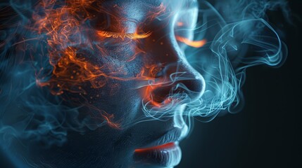 Visual 3D representation of E-cigarettes affecting vision, detailed render of internal health conditions and damage, highly realistic,