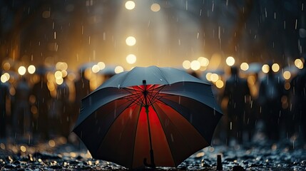 Wall Mural - A red umbrella among a crowd of black umbrellas - Concept of success, of being special 