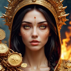 Wall Mural - Golden Goddess with Fiery Eyes.