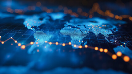 Poster - A blue and orange map of the world with a lot of dots
