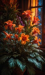 Poster - Orange Flowers in a Window Light.