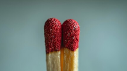 two red matchsticks standing next to each other on a blue background, symbolizing unity and teamwork