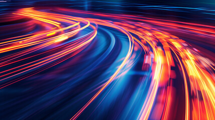 Fototapete - ultra high speed colorful light trails abstract background, digital technology wallpaper 