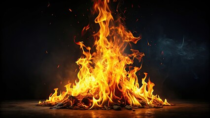 Blazing fire against a dark background, intense, heat, flames, burning, energy, power, vivid, fiery, glowing, danger, flammable