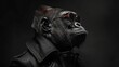 © ProVector - Cool gorilla wearing sunglasses and a black leather jacket is posing against a black background