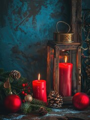 Canvas Print - Christmas Decorations and Candles