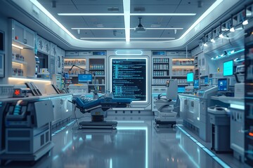 Poster - High tech laboratory with advanced medical equipment symbolizing AI driven healthcare futuristic technology and cybernetic innovations