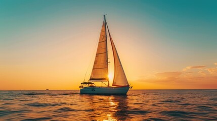 Wall Mural - Sailboat at Sunset