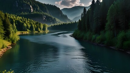 Wall Mural - The beautiful river and forest Generative AI