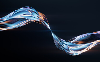 Poster - Dark transparent glass curves background, 3d rendering.