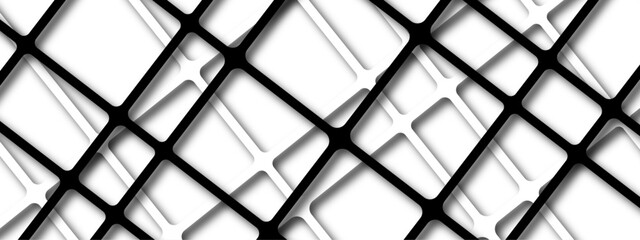 Poster - Modern Abstract Geometric Black and White Background with Intersecting Lines and Overlapping Squares. Black & white luxury pattern stripes seamless Diagonal white plaid
