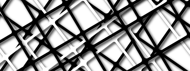 Leinwandbilder - Modern Abstract Geometric Black and White Background with Intersecting Lines and Overlapping Squares. Black & white luxury pattern stripes seamless Diagonal white plaid