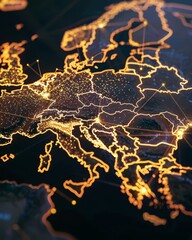 Wall Mural - Map of Europe with global connection lines and lights. Worldwide technology concept.