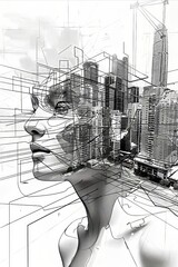 Poster - Abstract Cityscape with a Human Face as a Centerpiece