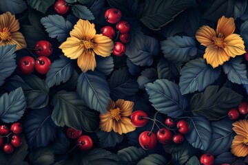 Poster - Floral and Berry Arrangement in Dark Hues