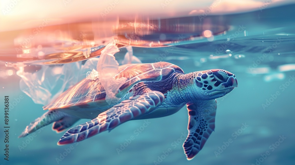 Environmental issue of plastic pollution problem. Sea Turtles can eat ...