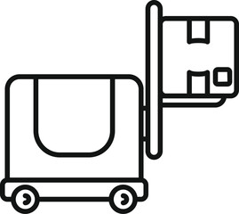 Poster - line art icon of an electric order picker lifting a package in a warehouse