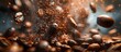 © Lucky_Graphic & AI  - Coffee beans falling closeup, banner. Generative AI