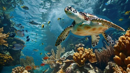 mexico's vibrant caribbean sea hosts a diverse array of marine life, including a green sea turtle an