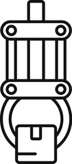 Poster - line drawing of a robotic arm moving a box on a conveyor belt, representing automation in a warehous
