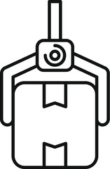 Poster - Warehouse robot arm lifting parcel delivering box in storage, logistics and delivery service outline icon